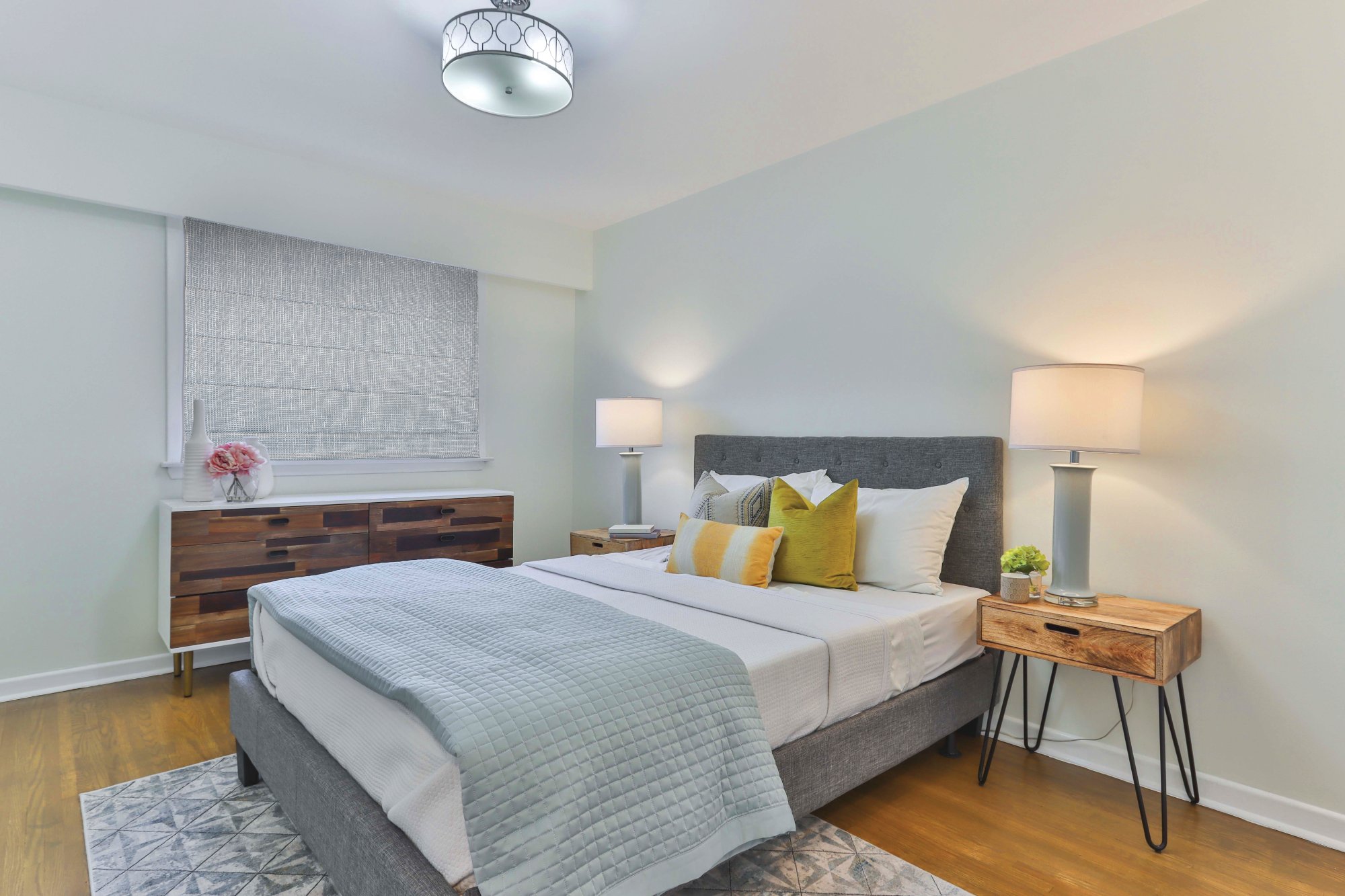 Custom roman shades installed in a Las Vegas living room