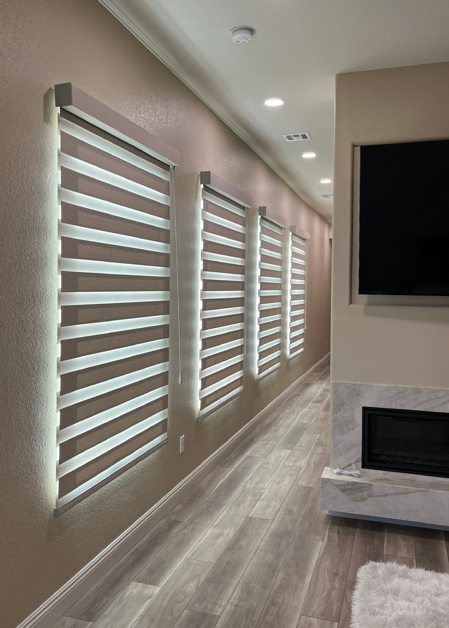 Zebra dual-layer shades installed in a Las Vegas home by Moonlight Window Fashions